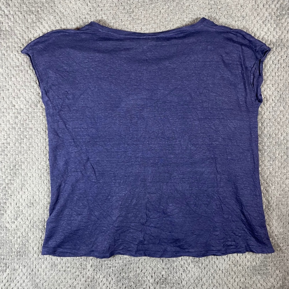 J. Jill Love Linen Navy Blue Short Sleeve Top XL 100% Linen Minimalist Coastal - Picture 5 of 9